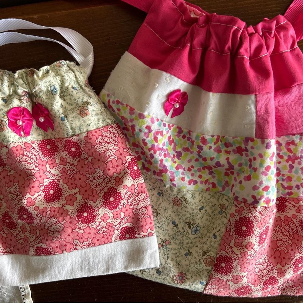 Fabric bags for gifts ribbon ties, flower design
